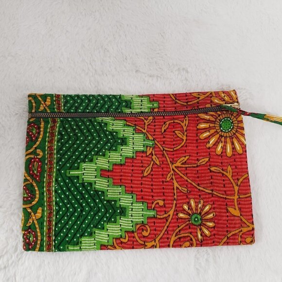 Anchal Project Pouch Cosmetic School Utility Batik Hippie Boho Orange Green - Picture 5 of 11